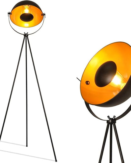 Modern Industrial Tripod LED Satellite Floor Table Lamp - Vintage Adjustable Reading Standing Desk Light Deco - Movie Media Nautical Elegant Design Lighting for Living Room Bedroom(Black,E26 Base) - LeafyLoom