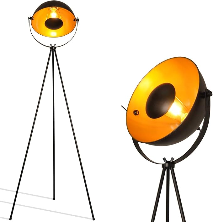 Modern Industrial Tripod LED Satellite Floor Table Lamp - Vintage Adjustable Reading Standing Desk Light Deco - Movie Media Nautical Elegant Design Lighting for Living Room Bedroom(Black,E26 Base) - LeafyLoom