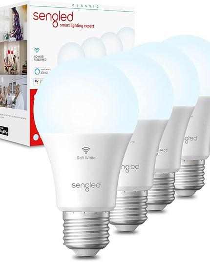 Sengled Alexa WiFi Light Bulb - Smart Bulbs That Work with Alexa/Google Assistant, A19 Daylight (5000K) - No Hub Required, 800LM 60W High CRI)60 Equivalent, 4 Count (Pack of 1) Sengled