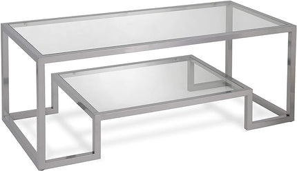 Henn&Hart 45" Wide Rectangular Coffee Table in Satin Nickel, Modern coffee tables for living room, studio apartment essentials - LeafyLoom