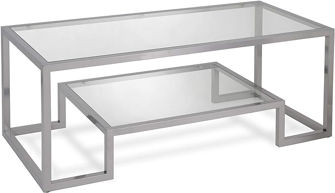 Henn&Hart 45" Wide Rectangular Coffee Table in Satin Nickel, Modern coffee tables for living room, studio apartment essentials - LeafyLoom