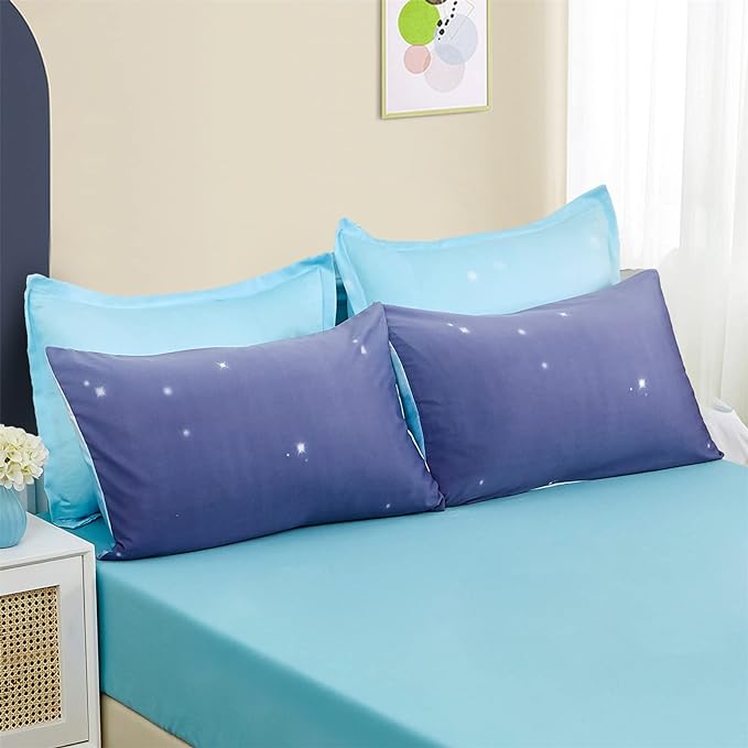 Dinjoy Girls Women Comforter Set King Size Ombre Blue Purple Rainbow Bedding Set 7 Pieces Bed in A Bag for Teen Adult (1 Comforter, 1 Flat Sheet, 1 Fitted Sheet, Pillow shams & Pillowcases) - LeafyLoom