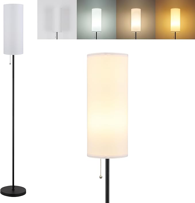Floor Lamp for Living Room, Modern Standing Lamps with Lampshade, Minimalist Tall Lamp with Chain Switch for Living Room, Bedroom, Kids Room, Office,Standing Lamp LED Bulb Included (White Shade) - LeafyLoom