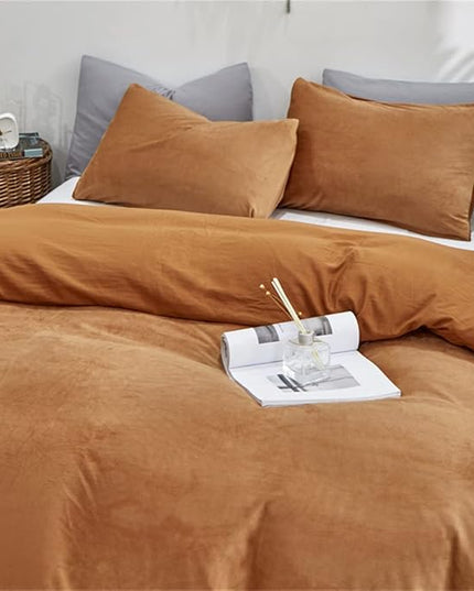 Wellboo Velvet Twin Size Comforter Set Pumpkin Fluffy Bedding Set for Women Girls Burnt Orange Plush Bedding Comforters Solid Terracotta Flannel Quilt Soft Rust Pumpkin Fuzzy Blanket Sherpa Shaggy Bed - LeafyLoom