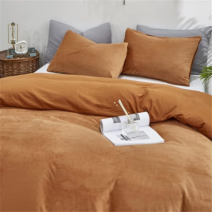 Wellboo Velvet Twin Size Comforter Set Pumpkin Fluffy Bedding Set for Women Girls Burnt Orange Plush Bedding Comforters Solid Terracotta Flannel Quilt Soft Rust Pumpkin Fuzzy Blanket Sherpa Shaggy Bed - LeafyLoom