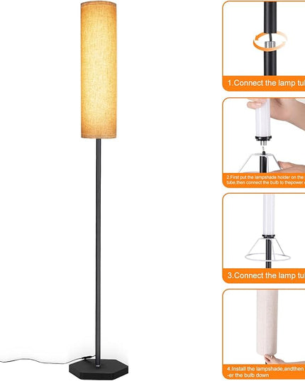 Floor Lamps for Living Room, 12W LED Floor Lamp with Remote Control and 3 Color Temperatures, Reading Lamp, Floor Lamps with Beige Lamp Shade for Bedrooms/Office (Bulb Included) - LeafyLoom