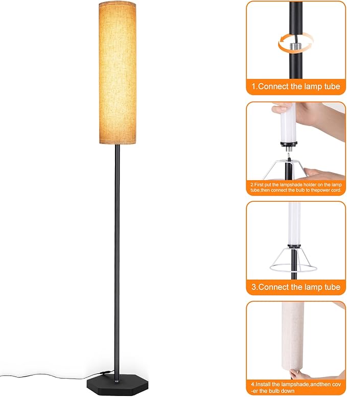 Floor Lamps for Living Room, 12W LED Floor Lamp with Remote Control and 3 Color Temperatures, Reading Lamp, Floor Lamps with Beige Lamp Shade for Bedrooms/Office (Bulb Included) - LeafyLoom