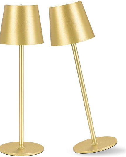 2 Pack Cordless Table Lamp, 5000mAh Portable Rechargeable LED Desk Lamp, 3 Color Modes Stepless Dimming Table Light with Memory Function, for Dinner, Patio, Home, Restaurant.(Gold) - LeafyLoom