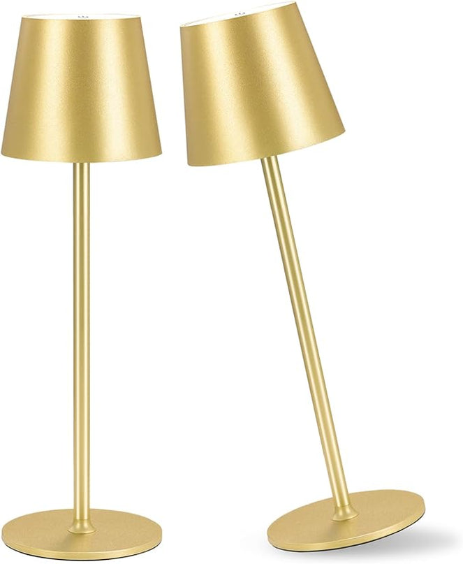 2 Pack Cordless Table Lamp, 5000mAh Portable Rechargeable LED Desk Lamp, 3 Color Modes Stepless Dimming Table Light with Memory Function, for Dinner, Patio, Home, Restaurant.(Gold) - LeafyLoom