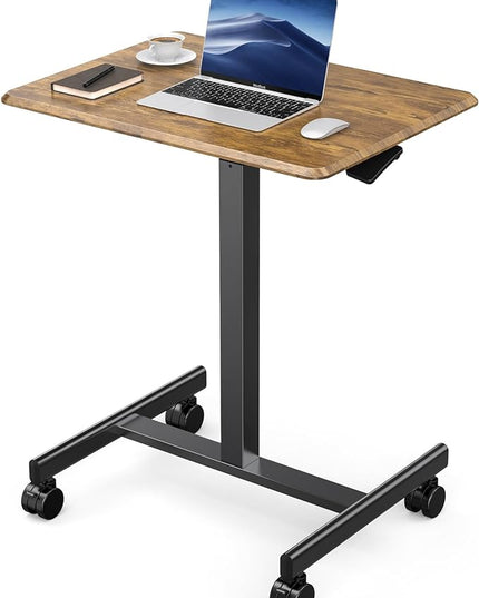 edx Standing Height, Mobile Portable Rolling Laptop Wheels Small Adjustable Desk for Home Office, 19in, Brown - LeafyLoom