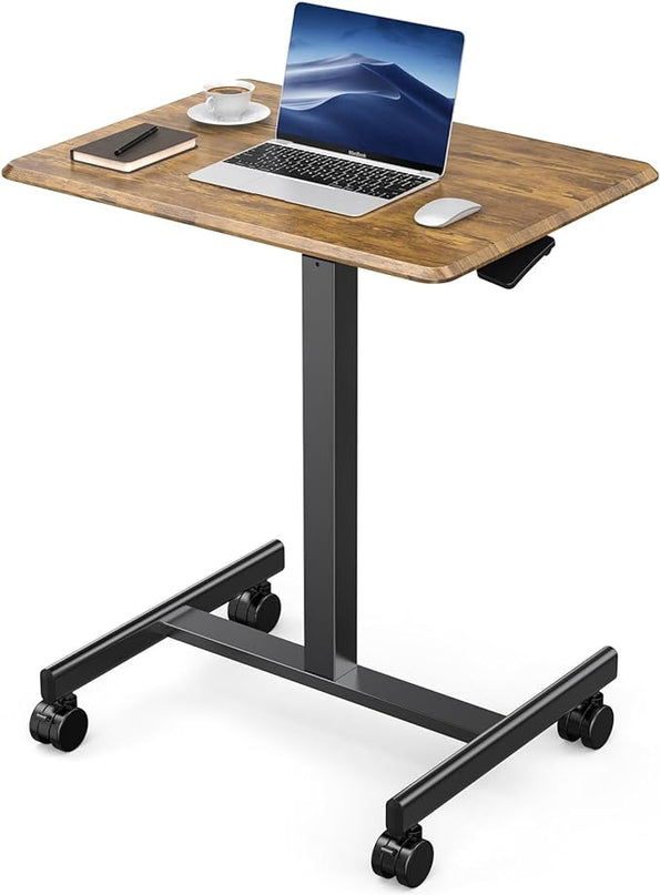 edx Standing Height, Mobile Portable Rolling Laptop Wheels Small Adjustable Desk for Home Office, 19in, Brown - LeafyLoom