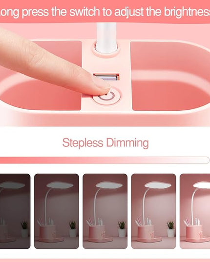 Mubarek Cute Desk Lamp Pink Lamp Cute Desk Accessories, 3 Modes 8W Dimmable Pink Desk Lamp+Organizers, Pink Desk Accessories Kawaii Desk Accessories, Cute Lamp Cute Desk Decor Cute Office Supplies - LeafyLoom