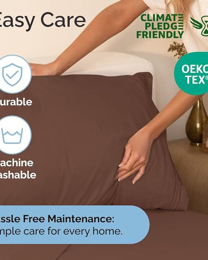Cal King Size 4 Piece Sheet Set - Comfy Breathable & Cooling Sheets - Hotel Luxury Bed Sheets for Women & Men - Deep Pockets, Easy-Fit, Extra Soft & Wrinkle Free Sheets - Brown Oeko-Tex Bed Sheet Set - LeafyLoom