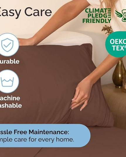 Split King Size 5 Piece Sheet Set - Comfy Breathable & Cooling Sheets - Hotel Luxury Bed Sheets for Women & Men - Deep Pockets, Easy-Fit, Soft & Wrinkle Free Sheets - Brown Oeko-Tex Bed Sheet Set - LeafyLoom