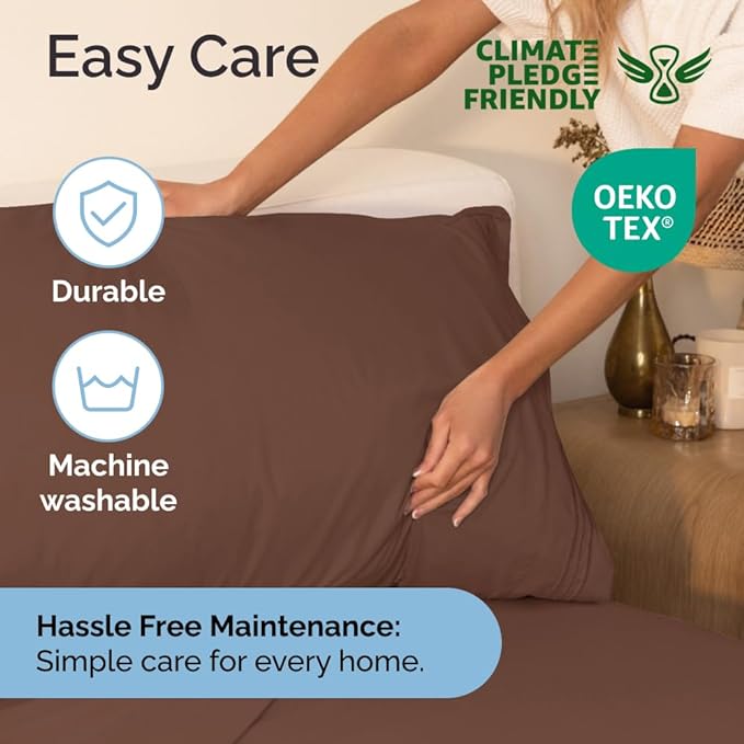 Full Size 4 Piece Sheet Set - Comfy Breathable & Cooling Sheets - Hotel Luxury Bed Sheets for Women & Men - Deep Pockets, Easy-Fit, Extra Soft & Wrinkle Free Sheets - Brown Oeko-Tex Bed Sheet Set - LeafyLoom