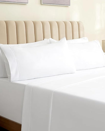 LuxClub Twin Sheets Set - Soft Twin Bed Sheets for Boys and Girls, 4 PC Deep Pockets 18" Eco Friendly Wrinkle Free Fitted Sheets Machine Washable Hotel Bedding Silky Soft - Snow White Twin - LeafyLoom