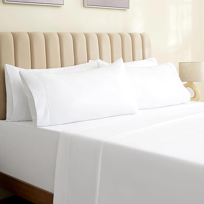 LuxClub Twin Sheets Set - Soft Twin Bed Sheets for Boys and Girls, 4 PC Deep Pockets 18" Eco Friendly Wrinkle Free Fitted Sheets Machine Washable Hotel Bedding Silky Soft - Snow White Twin - LeafyLoom