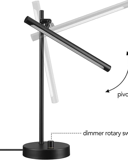 Globe Electric 62000004 15" 5 W LED Integrated Desk Lamp, Matte Black, Push Button Dimmer Rotary Switch, 200 lumens, 3000K, Pivot Joint, LED Desk Light, Adjustable Lamp, Desk Lamp for Home Office - LeafyLoom