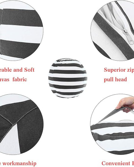 2 Packs Stuffed Animal Storage Beanbag Cover 24" Bean Bag Storage for Kids Girs Boys Room Toys Organizer Heavy-duty Zipper Bean Bag Chair Covers Only Grey Blue White Stripes Cotton Canvas - LeafyLoom