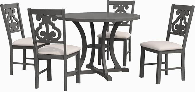 RITSU 42" 5 piece chairs set, hollow back, round table top, no sharp corners, protect The elderly and Children, suitable for dining, living room, kitchen, gray, Onesize - LeafyLoom