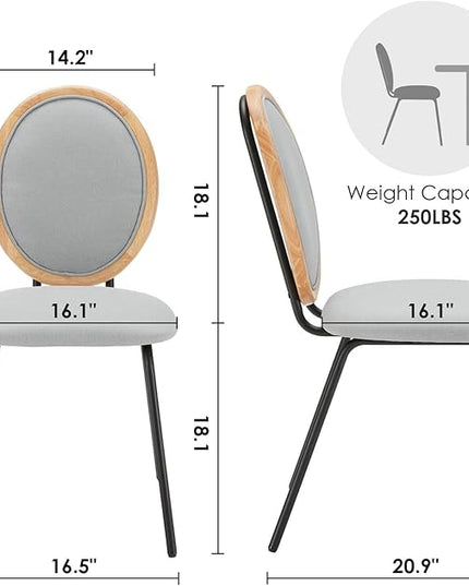 Linen Kitchen Dining Chairs Set of 2 Upholstered Round Back Mid Century Dining Chair for Dining Room Chairs Wood Modern Industrial Metal Dining Chair Indoor - LeafyLoom