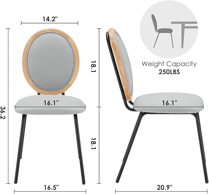 Linen Kitchen Dining Chairs Set of 2 Upholstered Round Back Mid Century Dining Chair for Dining Room Chairs Wood Modern Industrial Metal Dining Chair Indoor - LeafyLoom
