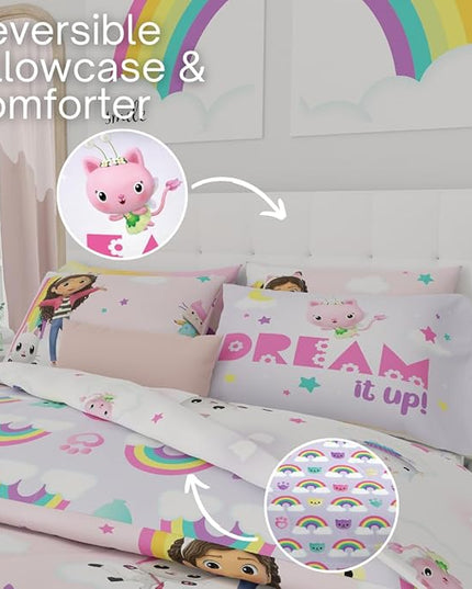 Franco Gabby's Dollhouse Kids Bedding Super Soft Comforter and Sheet Set with Sham, 7 Queen Size, (Official Licensed Product) - LeafyLoom
