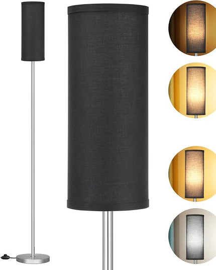 Ambimall Floor Lamps for Living Room, Modern Silver Floor Lamp with Remote Control and Stepless Dimmable Colors Temperature & Brightness (9W Bulb Included, Black Lampshade) - LeafyLoom