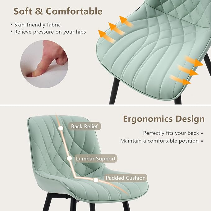 YOUNUOKE Dining Chairs Set of 2 Mid Century Modern Kitchen Chair Comfortable Upholstered Faux Leather Dinner Chairs for Kitchen Dining Room, Mint - LeafyLoom