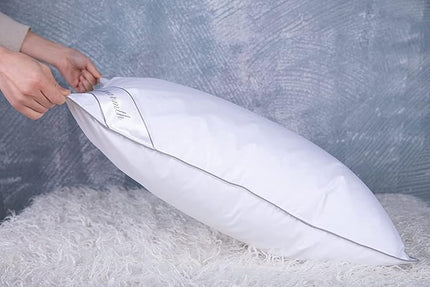 Set of 2 Goose Feather Down Cooling Pillow for Back, Stomach or Side Sleepers 2 Pack,100% Cotton Cover Standard Size(20X26IN) Gussted White - LeafyLoom