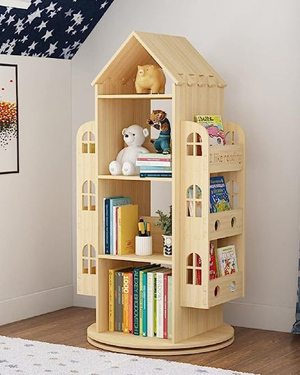 Heehee Rotating Bookshelf 360 Display Floor Standing Bookcase Storage Rack for Kids Children's bookshelf, Book Display Stand, Wood Book Shelf Organizer for Kids, Storage Book Display Case Bookrack - LeafyLoom