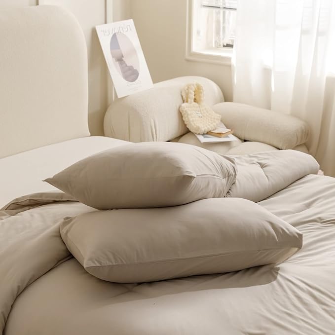ROSGONIA Queen Comforter Set Oatmeal, 3pcs(1 Boho Oatmeal Comforter & 2 Pillowcases) All Season Soft Bedding Lightweight Bedspread Blanket Quilt - LeafyLoom