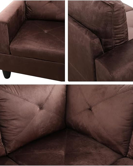 L Shaped Sofa with Ottoman Modern Sectional Living Room, Bedroom, Office, L Couch Brown - LeafyLoom