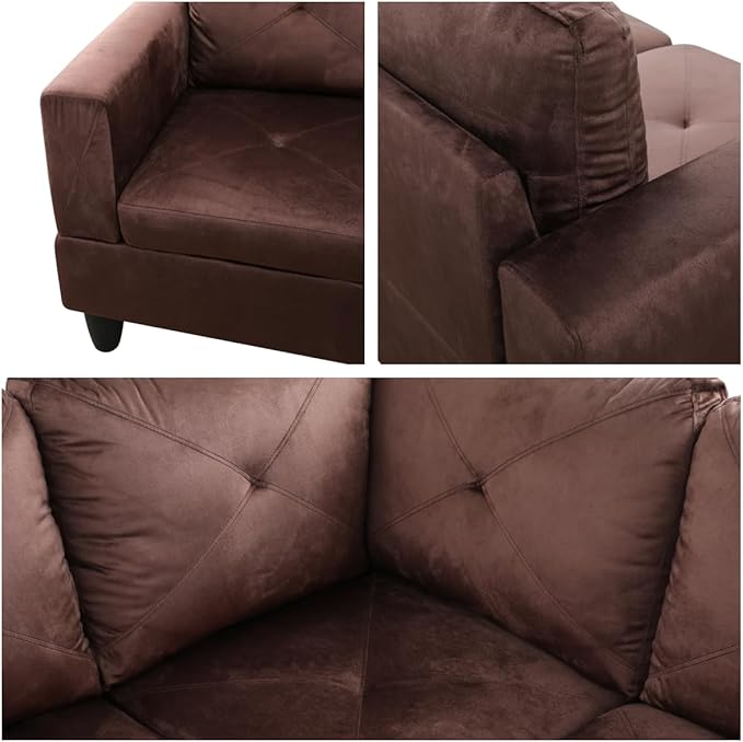 L Shaped Sofa with Ottoman Modern Sectional Living Room, Bedroom, Office, L Couch Brown - LeafyLoom