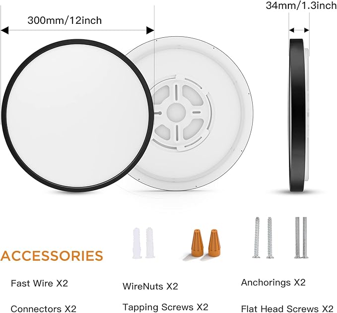 TALOYA 2 Pack Black Smart Ceiling Light Flush Mount LED WiFi, Compatible with Alexa Google Home, Dimmable Low Profile Ambient Light Fixture for Bedroom Living Room,12 Inch 24W Taloya