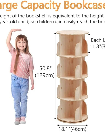 4 Tier Rotating Bookshelf, 360 Display Spinning Bookshelf, Rotating Bookcase for Kids&Adults, Revolving Bookcase, Rotating Bookshelf Tower - LeafyLoom
