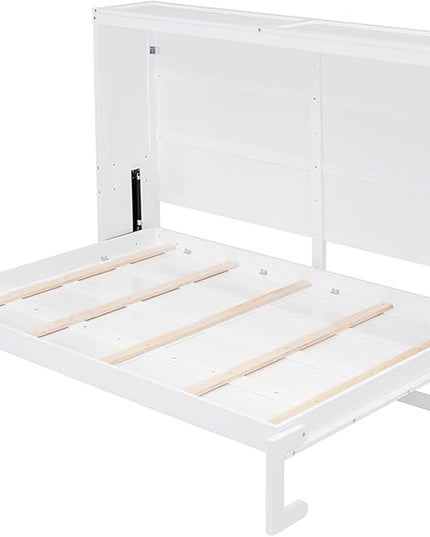 Merax Modern Farmhouse Solid Wood Murphy Bed Chest/Space Saving/Wood Slat Support/Full,White - LeafyLoom