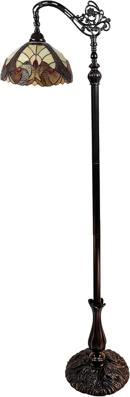 Amora Tiffany Style Floor Lamp Arched Vintage Antique 62" Tall Stained Glass Brown Red Tan Traditional Light Decor Bedroom Living Room Reading Gift AM344FL12 Lighting - LeafyLoom