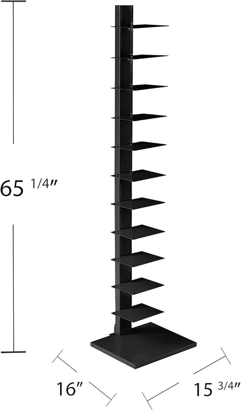 SEI Furniture 12 shelf Metal Spine Book Tower, Black - LeafyLoom