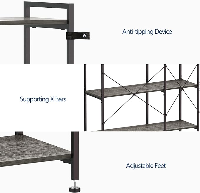 Bookshelf 5 Tier Deformable Corner Bookcase Free Standing Modern Industrial Book Storage Display Book Shelf for Bedroom Living Room Study Room Office (Dark Grey) - LeafyLoom