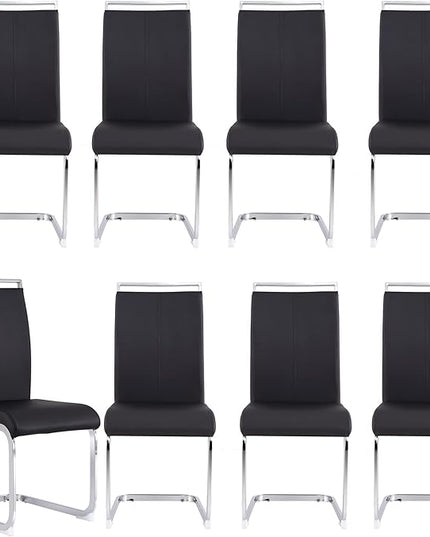 Dining Chairs Set of 8, Kitchen Modern Metal Chairs with Faux Leather Padded Seat High Back and Sturdy Chrome Legs, Chairs for Dining Room (Black, Set of 8) - LeafyLoom
