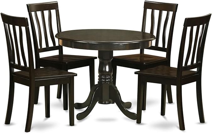 East West Furniture Antique 5 Piece Dinette Set for 4 Includes a Round Kitchen Table with Pedestal and 4 Dining Chairs, 36x36 Inch, ANTI5-CAP-W - LeafyLoom