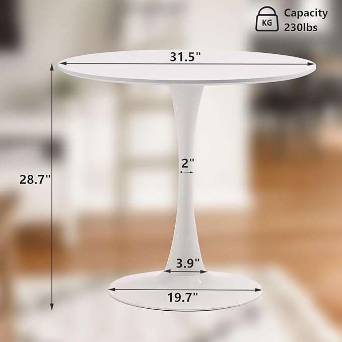 White Round Dining Table, 31.5" Tulip Table, Mid-Century Leisure Table - LeafyLoom