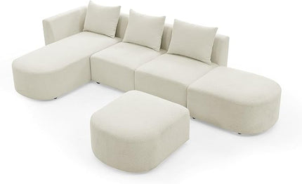 113" L-Shape Sectional Side Chaise and Ottoman, Modular Sofa, DIY Combination, Loop Yarn Fabric for Living Room, Apartment, 113inch, Beige Left - LeafyLoom