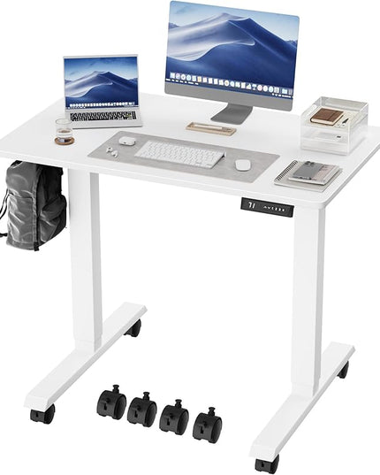 Electric Standing Desk 40 Inch, Ergonomic Height Adjustable Table with T-Shaped Metal Bracket Modern Computer Workstations for Home Office, White, 40 x 24 Inch - LeafyLoom