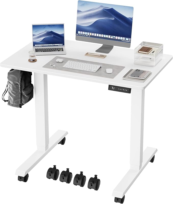 Electric Standing Desk 40 Inch, Ergonomic Height Adjustable Table with T-Shaped Metal Bracket Modern Computer Workstations for Home Office, White, 40 x 24 Inch - LeafyLoom