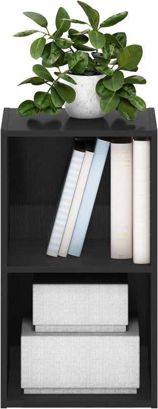 Furinno Luder Bookcase / Book / Storage, 2-Tier Cube, Blackwood - LeafyLoom
