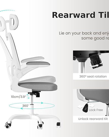 Ergonomic Office Chair, High Back Home Desk Chair with Adjustable Lumbar Support and Headrest, Breathable Mesh Swivel Task Chair, Executive Computer Chair White, 1 Pack - LeafyLoom