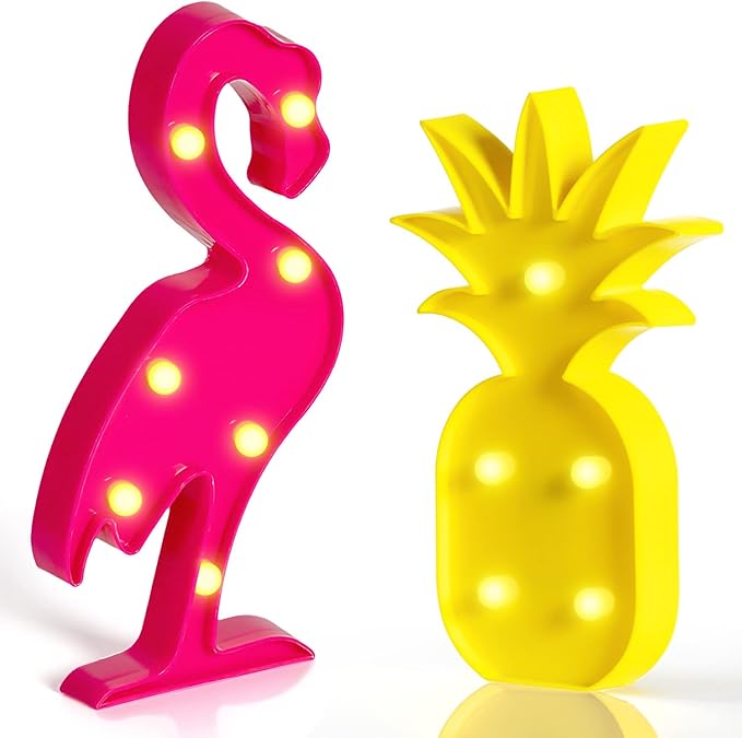 AceList Luau Party Decorations - Flamingos & Pineapple Lights - Tropical Hawaiian Themed Party Supplies - Birthday Decor for Wall, Table, & Centerpieces… - LeafyLoom