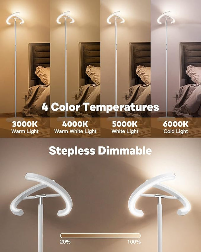 White Floor Lamp, Modern Stepless Dimmable Standing Lamp 3000-6000K, 20W LED Rotatable Reading Tall Lamp, Touch & Remote Control Uplighter Floor Lamps for Living Room Bedroom Office - LeafyLoom